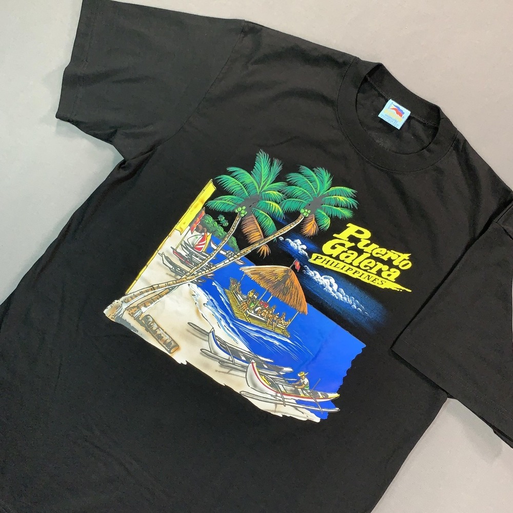 Puerto Galera Philippines‎ Shirt Mens L Black Handpainted Graphic Tee Dibuho